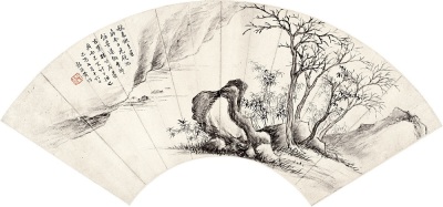 黄均 己酉（1849）年作 寒林竹石 扇片
