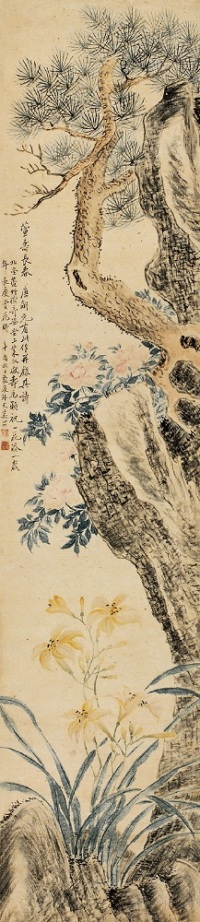 奚冈 辛酉（1801）年作 萱寿长春 立轴
