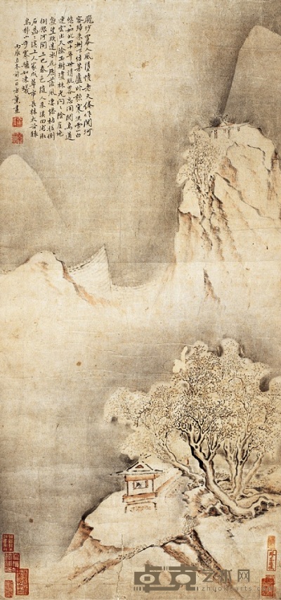 方熏 丙辰（1796）年作 溪山雪霭 立轴 83×39cm