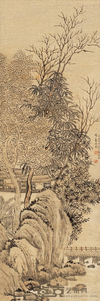 罗聘 戊子（1768）年作 环山书局 立轴 89×30cm