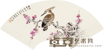 何香凝 1946年作 桃花春鸟 扇片 