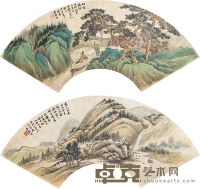 吴榖祥 1889年作;1894年作 山水扇片 (二帧)