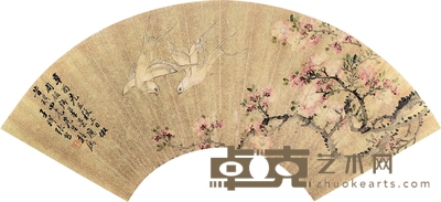 张熊 1861年作 桃花双鸽 镜心
