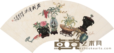 良臣 1914年作 岁朝清供扇 镜心