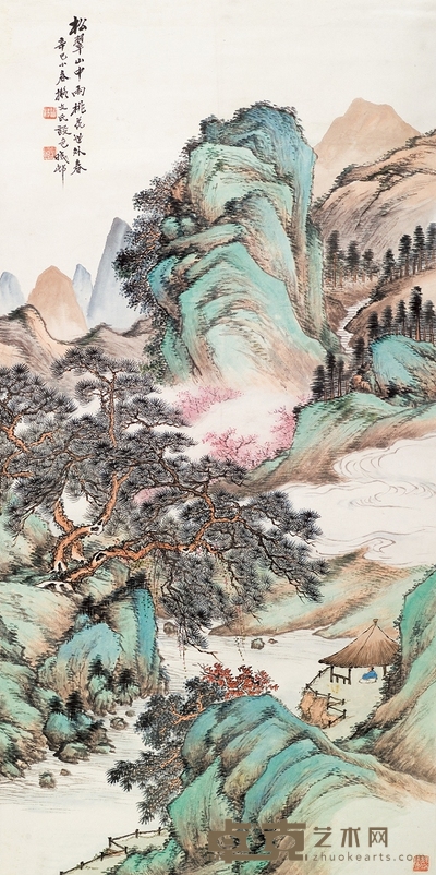 徐曦 1941年作 松翠桃花图 立轴 107×53cm