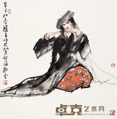 史国良 2001年作 新疆舞蹈 立轴 69×67cm
