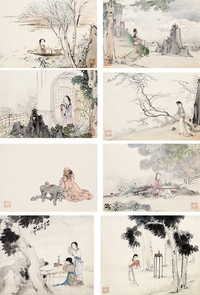 胡锡珪 1874年作 仕女图 册页 （八开）