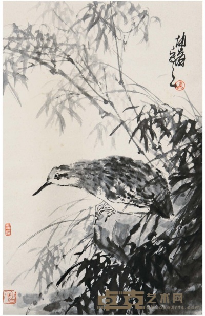 盧坤峰 竹蔭棲鳥 66x42 cm