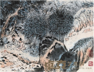 陸儼少 溪邊論道 30×27 cm