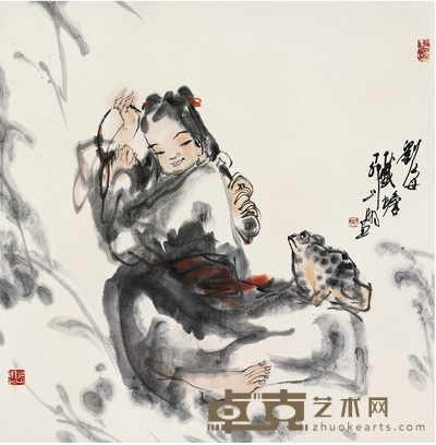 吳山明 劉海戲蟾 68×69 cm