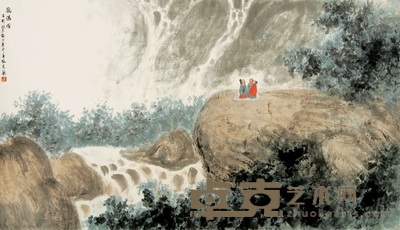 张良 1980年作 观瀑图 镜心 136×68cm
