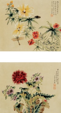 翁小海 花卉 （二帧） 立轴