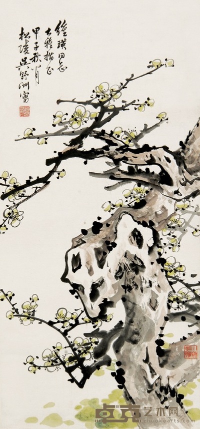 吴野洲 1984年作 梅花图 立轴 96×45cm