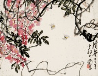 陈大羽 1973年作 紫藤蜜蜂 镜心