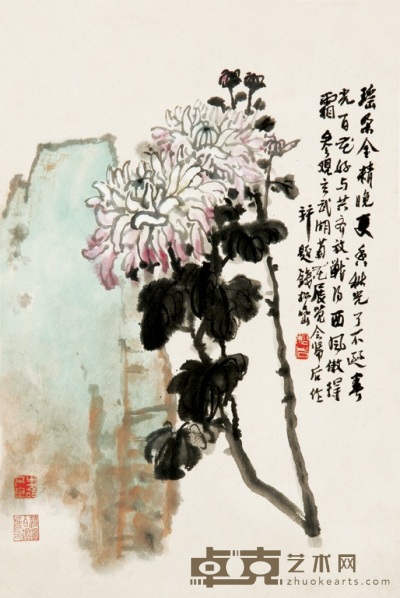 钱松喦 菊石图 立轴 46×31cm