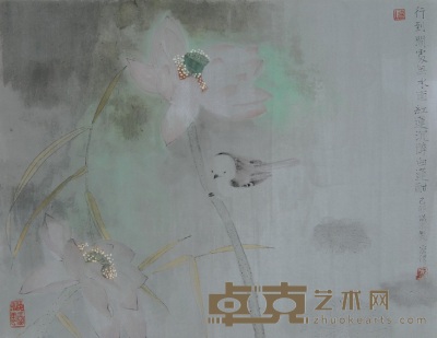 江宏伟 1999年作 红莲小鸟 镜心 31×40cm