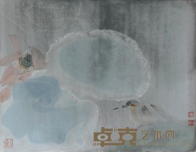 江宏伟 1999年作 荷花翠鸟 镜心 36×47cm