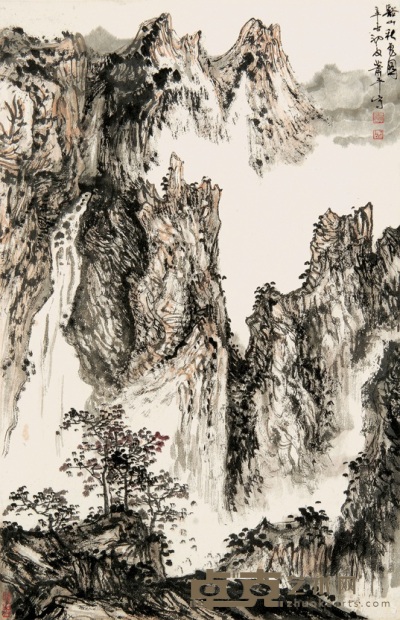 萧平 1991年作 溪山秋色图 立轴 68×44cm