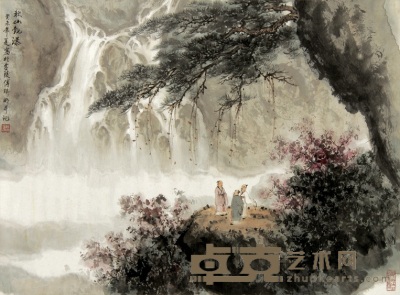 傅瑜明 2003年作 秋山观瀑 镜心 68×92cm