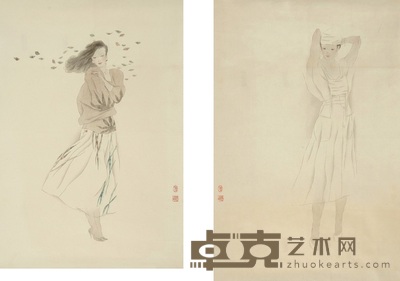 黄柔昌 人物 （二幅） 镜心 68×45cm