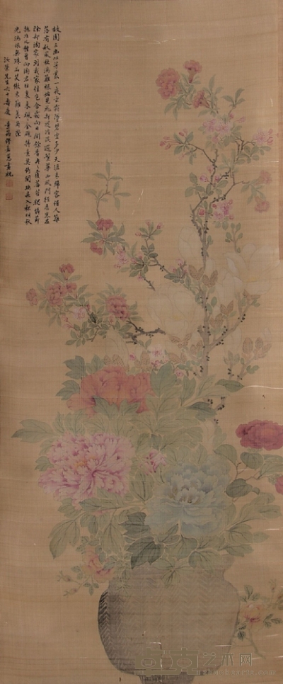 缪嘉惠绢本花卉立轴 105×43CM