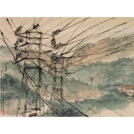 傅抱石 ELECTRIC TOWERS framed