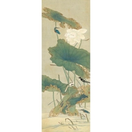 田世光 KINGFISHER AND LOTUS hanging scroll