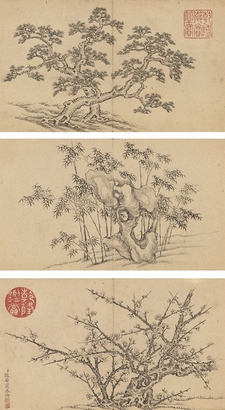 张若霭 岁寒三友 册页末页 （八开）