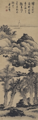 龚贤 静林帆影 立轴