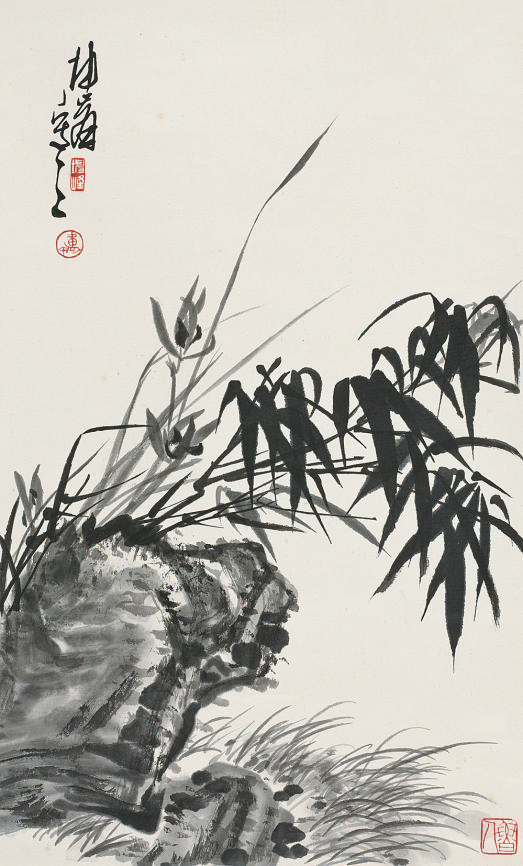 卢坤峰(b.1934)竹石兰花64×39cm