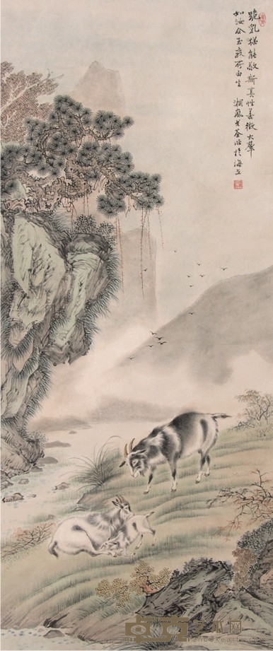 戈湘岚三羊开泰立轴 102×43cm