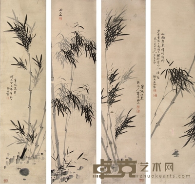 汤世雍墨竹四屏 132×32×4cm