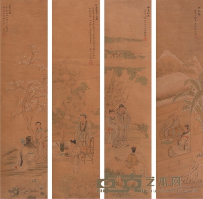 陆恢人物四屏 128×31×4cm