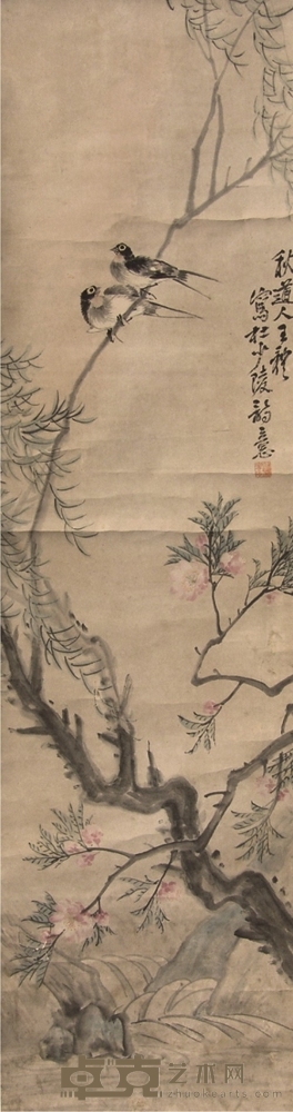 王礼花鸟立轴 142×38cm