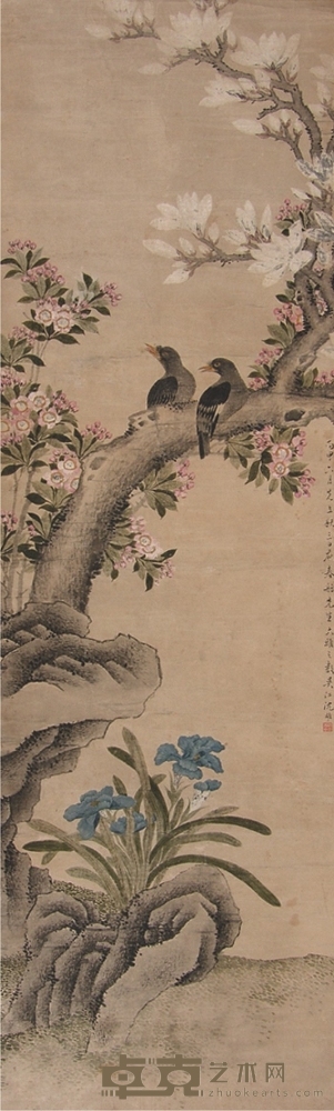 沈竹宾花鸟立轴 186×54cm