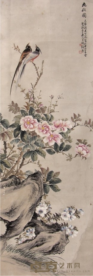 张熊花鸟立轴 123×42cm