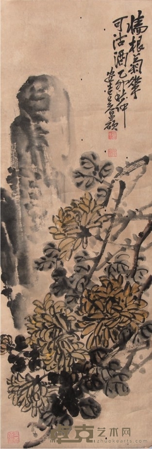吴昌硕花卉立轴 97×34cm