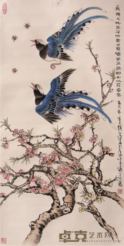钱行健花鸟立轴 136×68cm