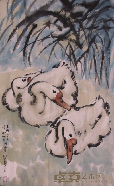 徐悲鸿三鹅图立轴 67×41cm