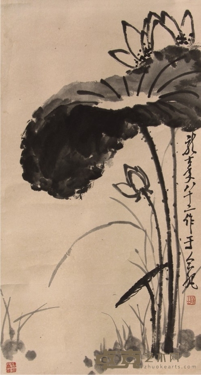 萧龙士荷花立轴 75×41cm