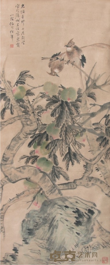 任伯年花鸟立轴 133×58cm
