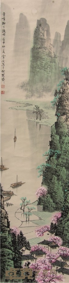 白雪石山水立轴 141×32cm