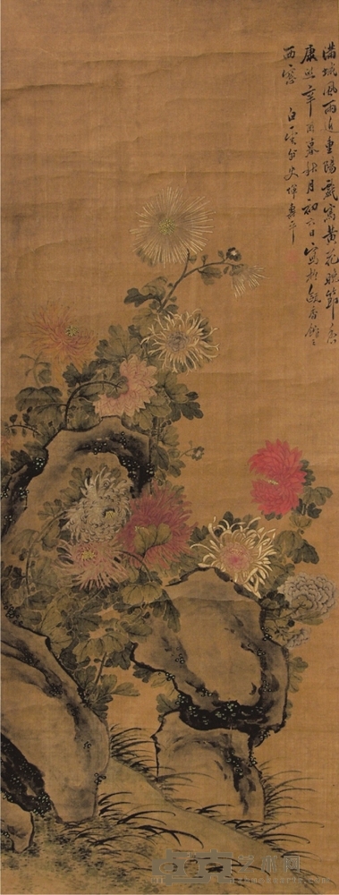 恽寿平绢本花卉立轴 104×39cm