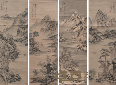 吴征山水四屏 104×34×3cm