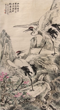 陈摩松鹤立轴