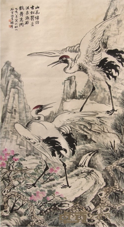 陈摩松鹤立轴 161×90cm