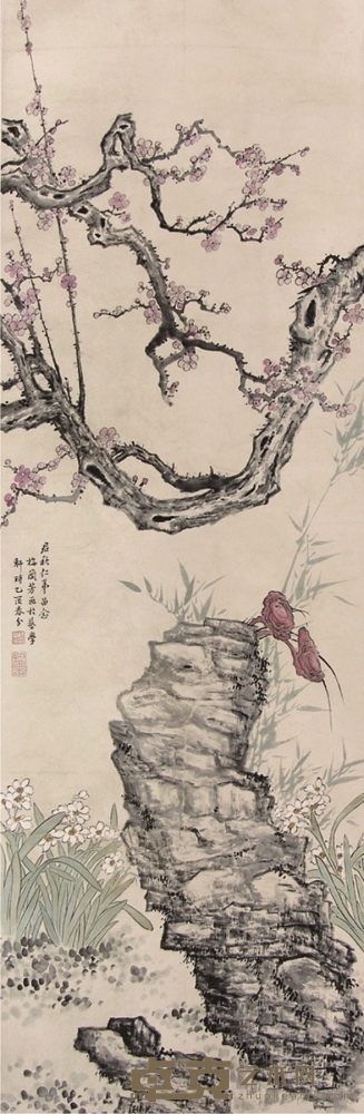 梅兰芳花卉立轴 137×44cm