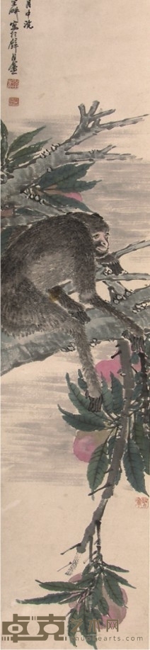 倪田猴立轴 113×20cm