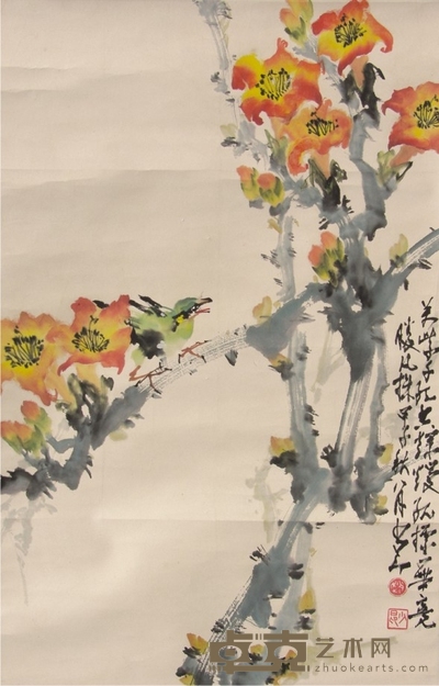 赵少昂花鸟立轴 99×45cm
