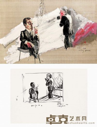 曾梵志 2004年作 安迪·沃霍拍照(附创作稿) 154×250cm;24×33cm